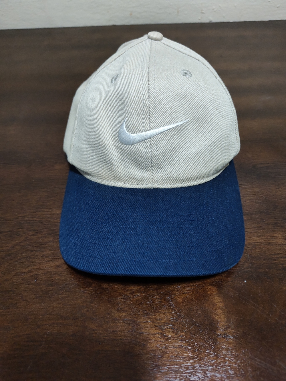 Vintage Nike Hat Cap Mens Snapback Beige Blue Swoosh Check 90s Taiwan Streetwear